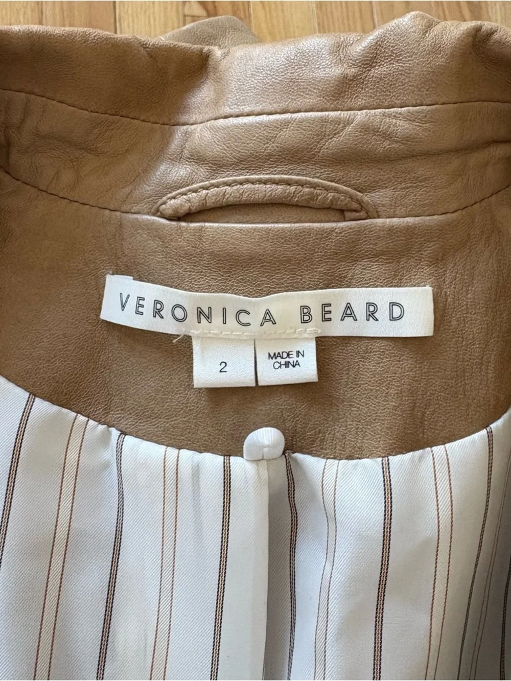 Veronica Beard Brown Cooke Dickey Lambskin Leather Double Breasted Jacket Size 2